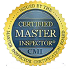 Certified Master Inspector (CMI) badge with gold trim and blue center, issued by the Master Inspector Certification Board.