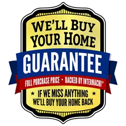Badge stating "We’ll Buy Your Home Guarantee," backed by InterNACHI, ensuring full purchase price if inspection issues are missed.