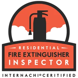 InterNACHI Certified Residential Fire Extinguisher Inspector logo, representing expertise in inspecting fire extinguishers for safety compliance.