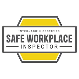 InterNACHI Certified Safe Workplace Inspector logo, highlighting expertise in workplace safety inspections and hazard identification.