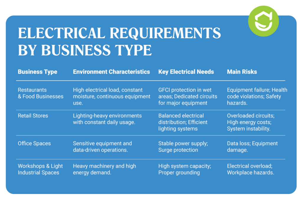 Comparative Chart of Electrical Requirements by Business Type