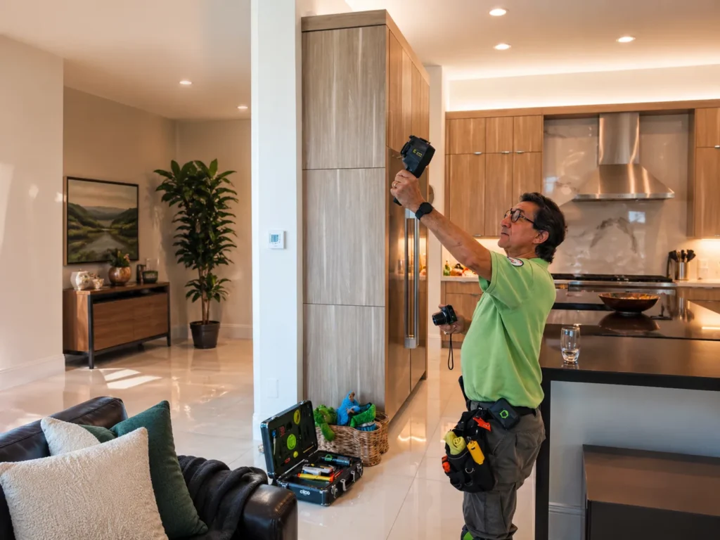 HALLEY-certified home inspector performing an infrared inspection for leaks and moisture intrusion