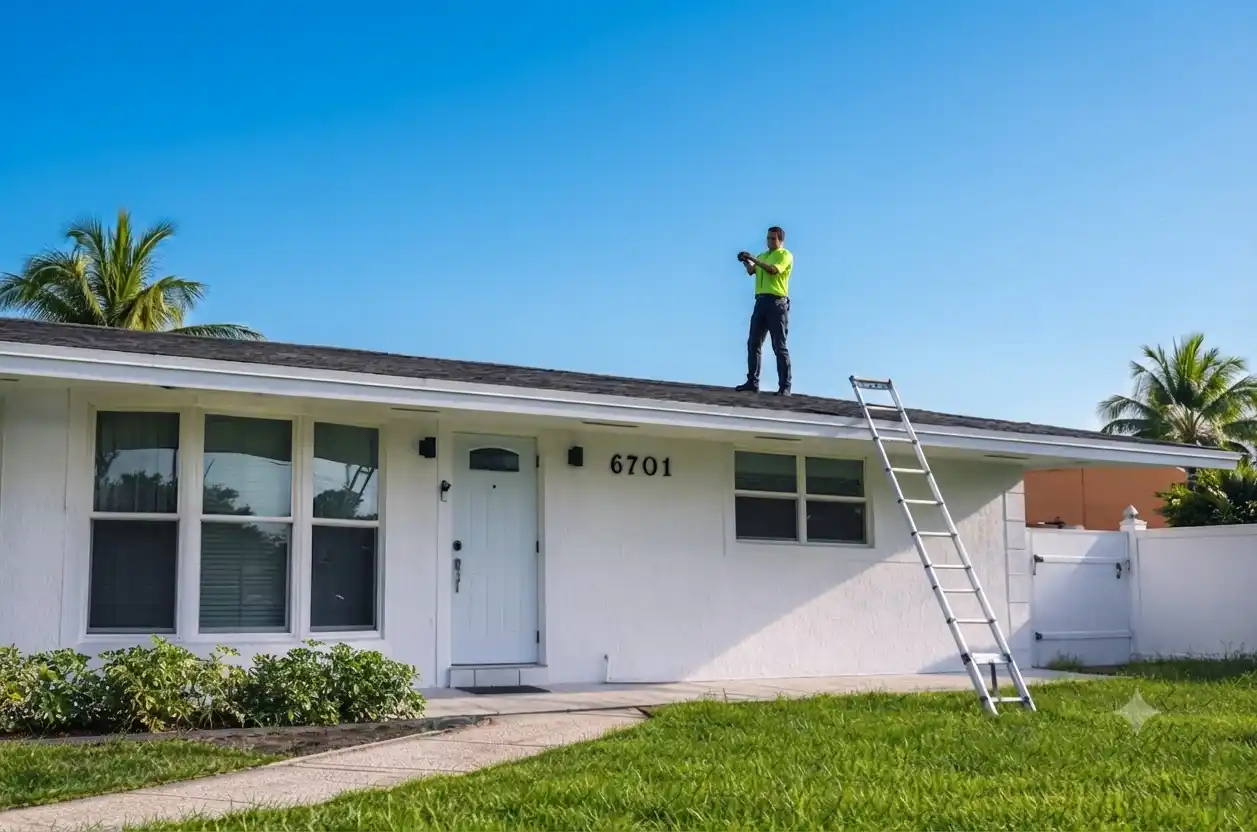 home inspector performing a roof inspection.